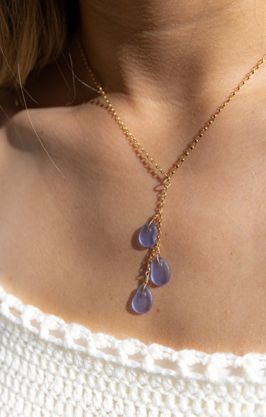 Purple 3 Charm Sea Glass Necklace